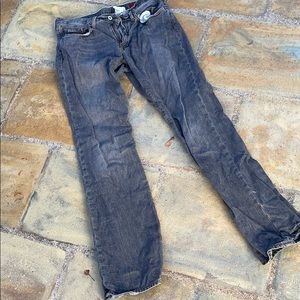 Low rise straight leg gray faded jeans